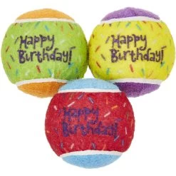 Frisco Birthday Fetch Squeaky Tennis Ball Dog Toy
