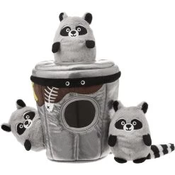 Frisco Trash Can & Raccoons Hide & Seek Puzzle Plush Squeaky Dog Toy