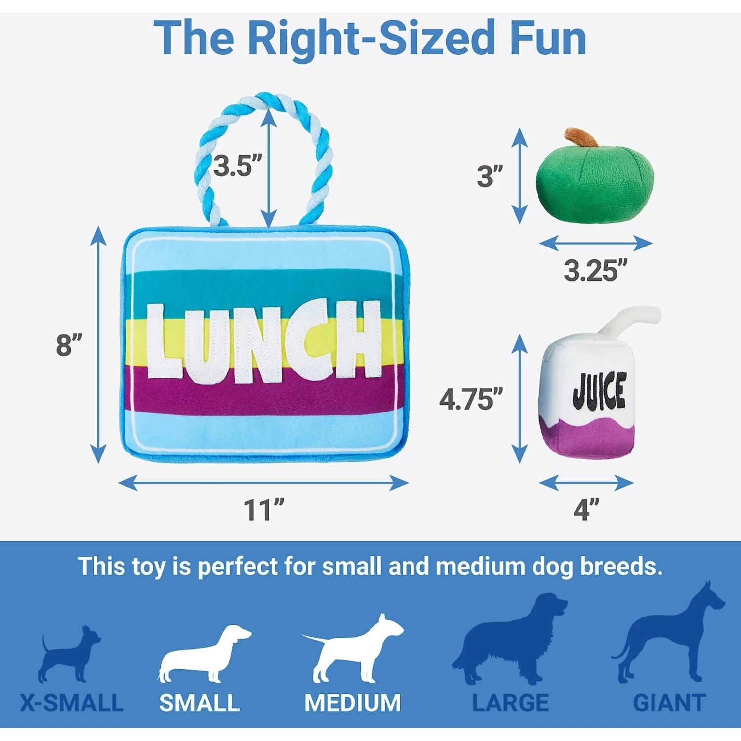 Frisco Back To School Lunchbox With Juice & Apple Plush With Rope Squeaky Dog Toy 2 Frisco Back To School Lunchbox With Juice & Apple Plush With Rope Squeaky Dog Toy - Image 2