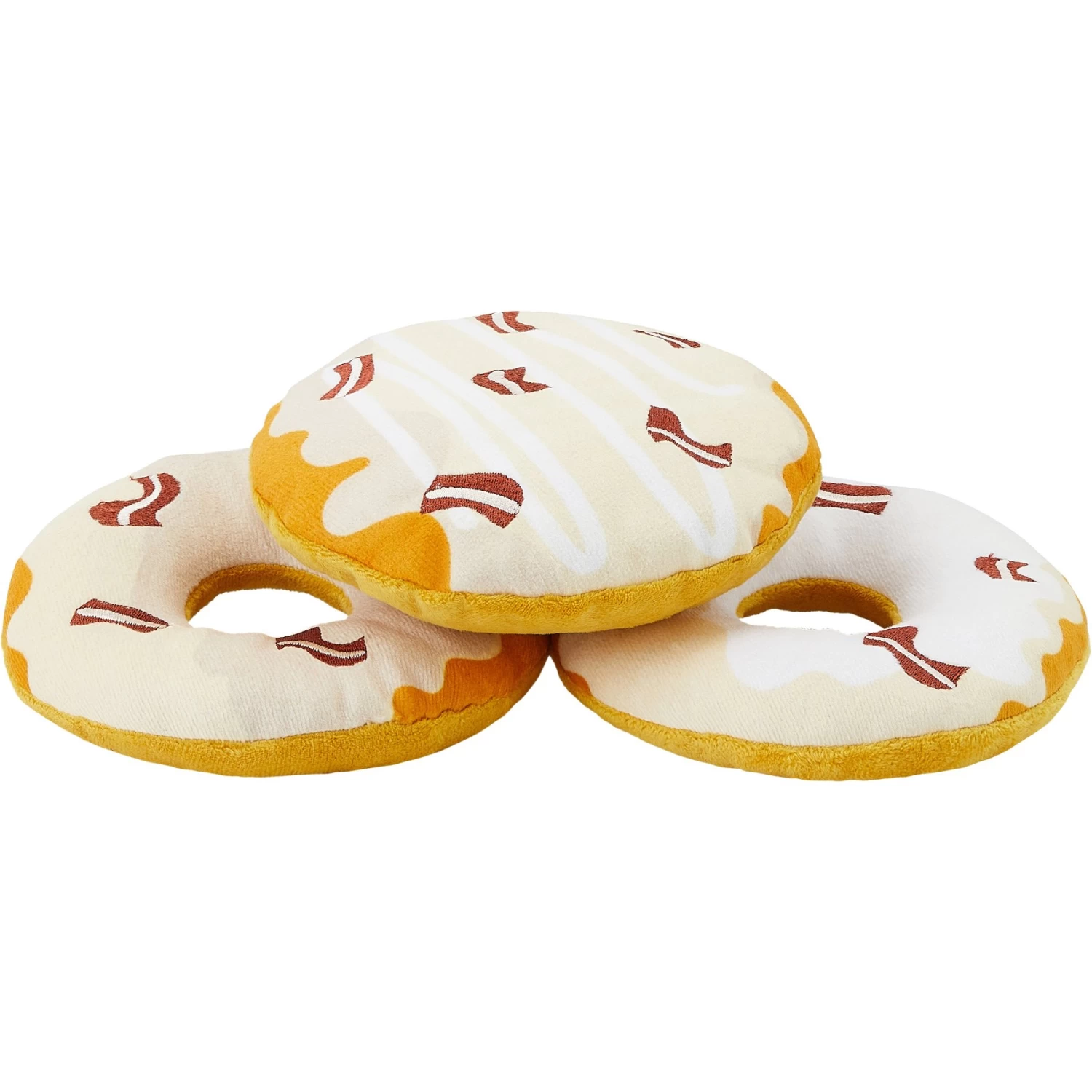 Frisco Fall Maple Bacon Donuts Plush Squeaky Dog Toy, 3 Count 1 Frisco Fall Maple Bacon Donuts Plush Squeaky Dog Toy, 3 Count
