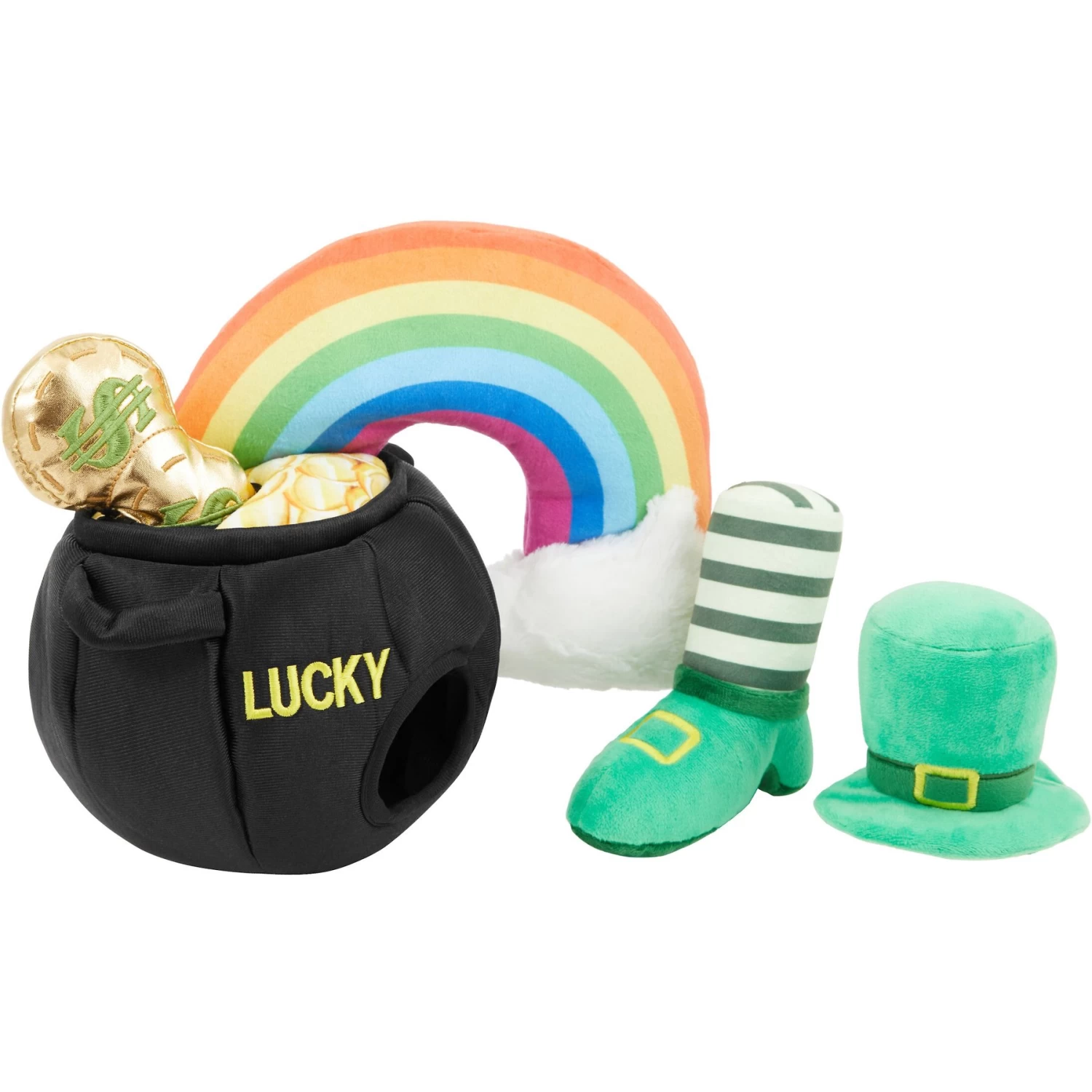 Frisco St. Patrick's Pot Of Gold Hide & Seek Puzzle Plush Squeaky Dog Toy 1 Frisco St. Patrick's Pot Of Gold Hide & Seek Puzzle Plush Squeaky Dog Toy